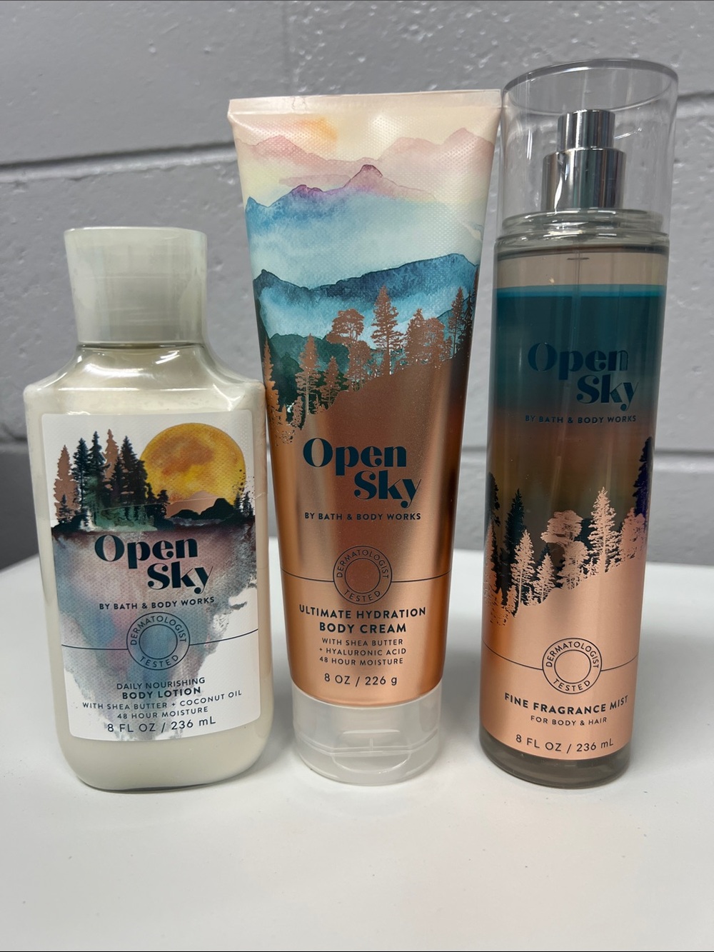 Bath & Body Works Open Sky Body Cream, Lotion & Fragrance Mist — Blue and Copper